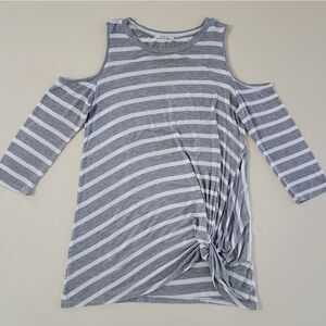 Twenty Ten Women's Gray Stripe Cold Shoulder Pullover Knotted Tunic Top